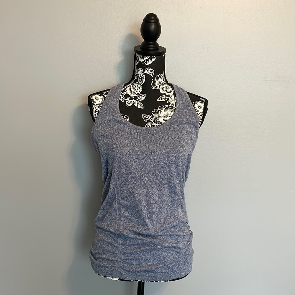 Athleta female workout tank in Heather Blue